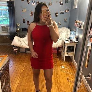 Red strappy dress